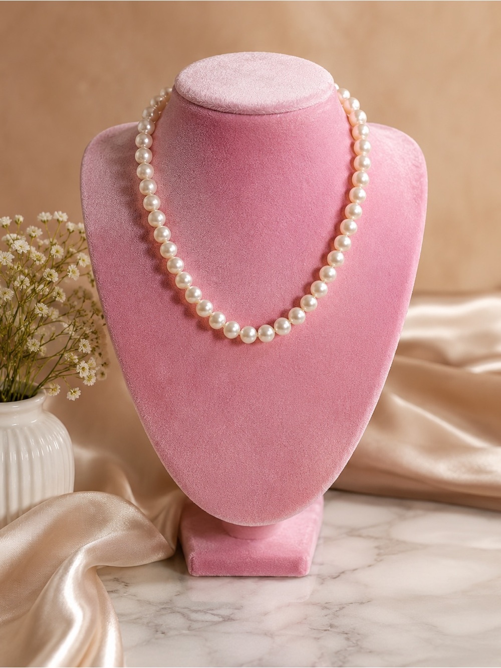 Vintage Styled White‎ 16” Pearl Knotted Necklace